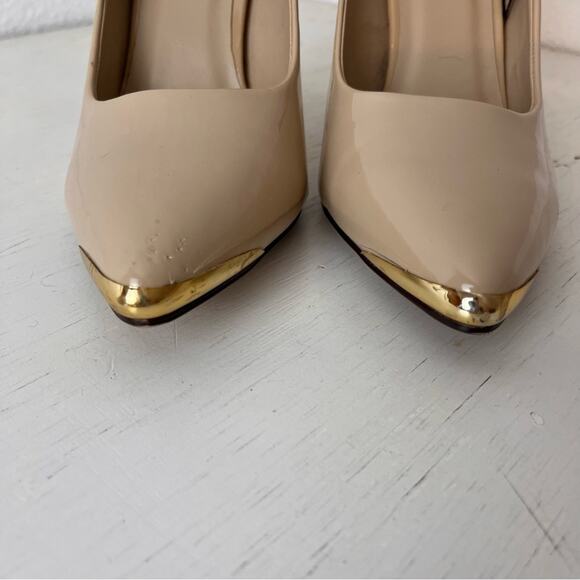 Shiekh nude faux patent ultra high heels gold tone toe plate 10 - Picture 4 of 12